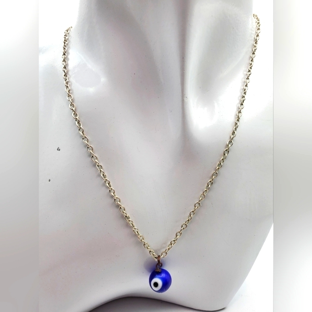 Blue Evil eye marble necklace N2106